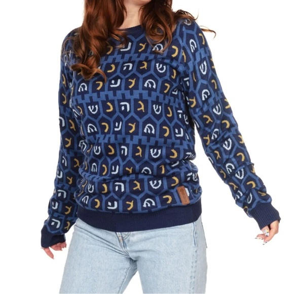 Tipsy Elves Hanukkah Dreidel Motif Sweater Women’s Medium Blue Yellow Novelty - Picture 4 of 12